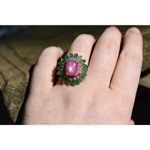 Ruby Emerald Floral Ring – Handmade Boho Statement Ring – Vintage Style Gemstone